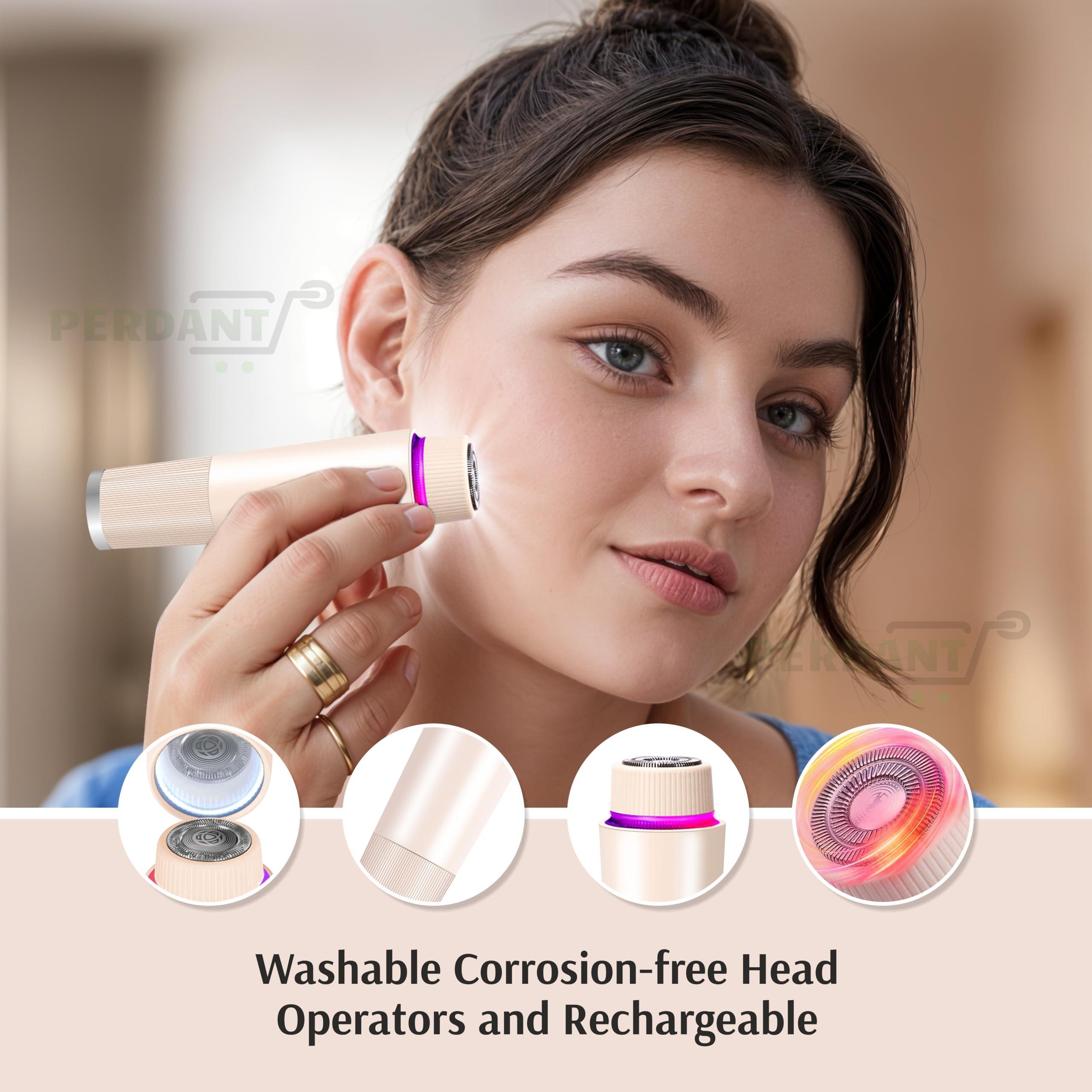 Perdant PERDANT Portable Facial UV Hair Remover with Wide Hypoallergenic Head for Gentle Experience at Home and Portable Light-Up Lipstick Shaped (Skin)