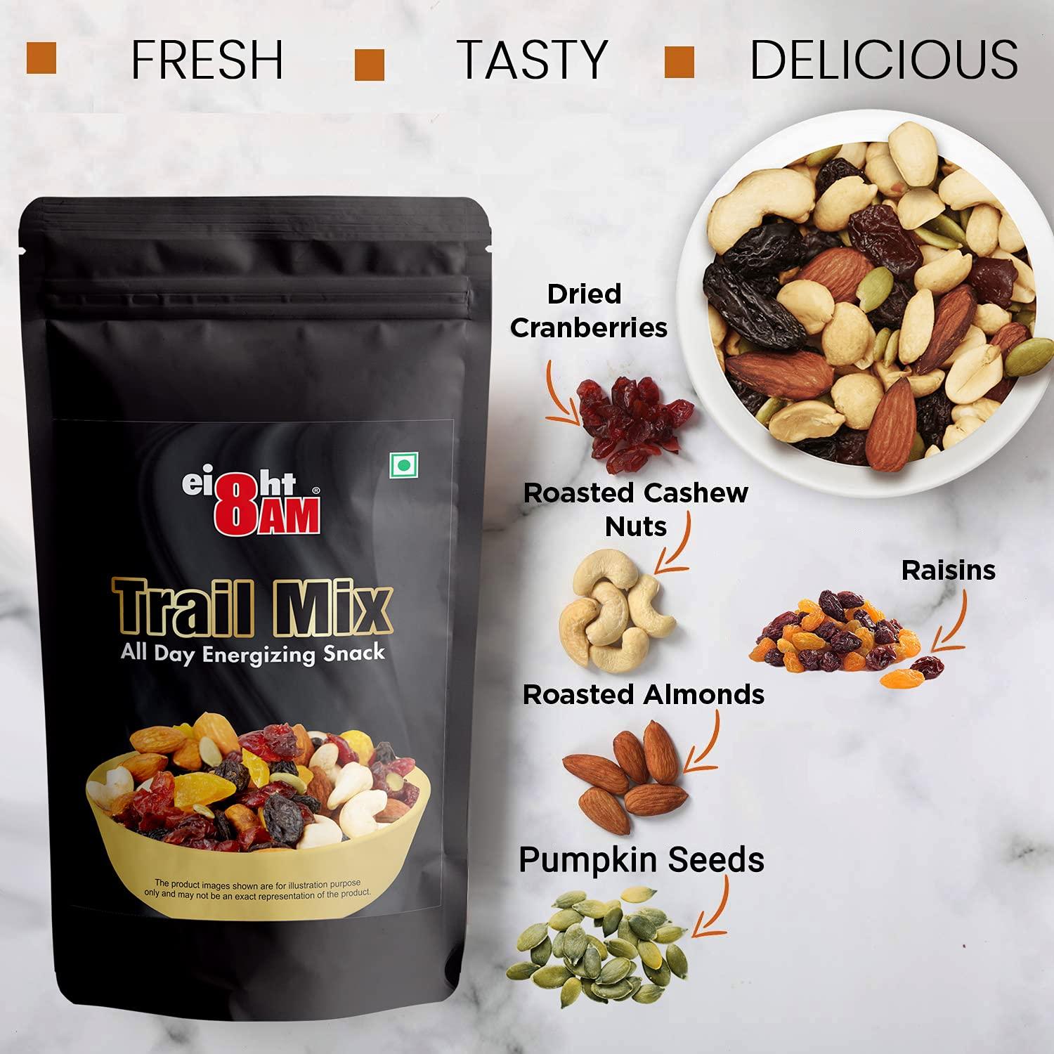8AM 8AM Trail Mix Dry Fruits & Nuts, 200g(Pack of 2) | Made with Nutritious Ingredient Cranberries, Roasted Cashew, Almonds, Raisin, Pumpkin Seeds | Healthy and Tasty Snack, Rich in Zinc, Potassium, Iron