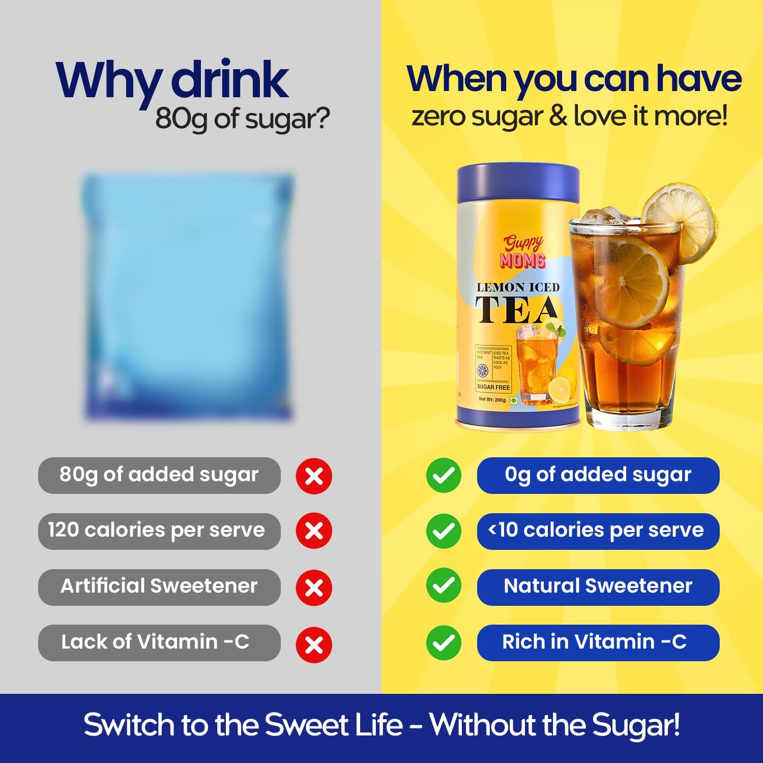 GUPPY MOM\'S GUPPY MOM\'S Lemon Iced Tea: Powdered Ice Tea, Sugar-Free Lemon Iced Tea With Vitamin C - Chai, 0.3 Kg