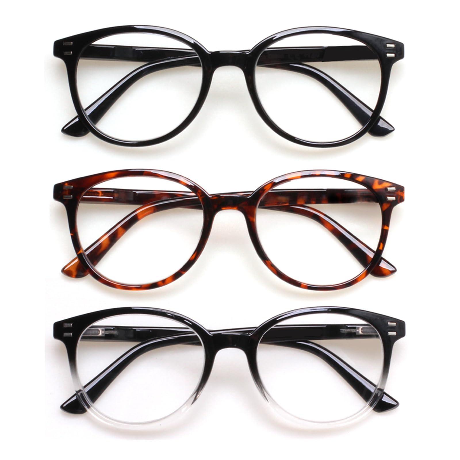 SIGVAN 3 Pack Reading Glasses Spring Hinge Stylish Readers Black / Tortoise for Men and Women (3 Mix, 3.5)