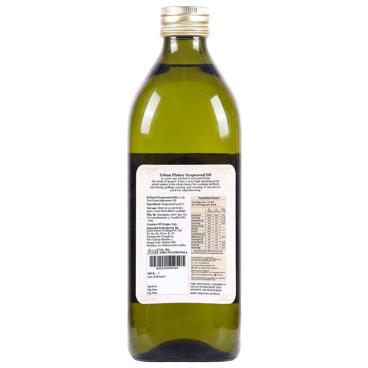 urban platter Urban Platter Italian Grapeseed Oil, 1Litre (Perfect for Frying, Grilling & Roasting, Light & Neutral Taste, Cooking & Salad Dressing)