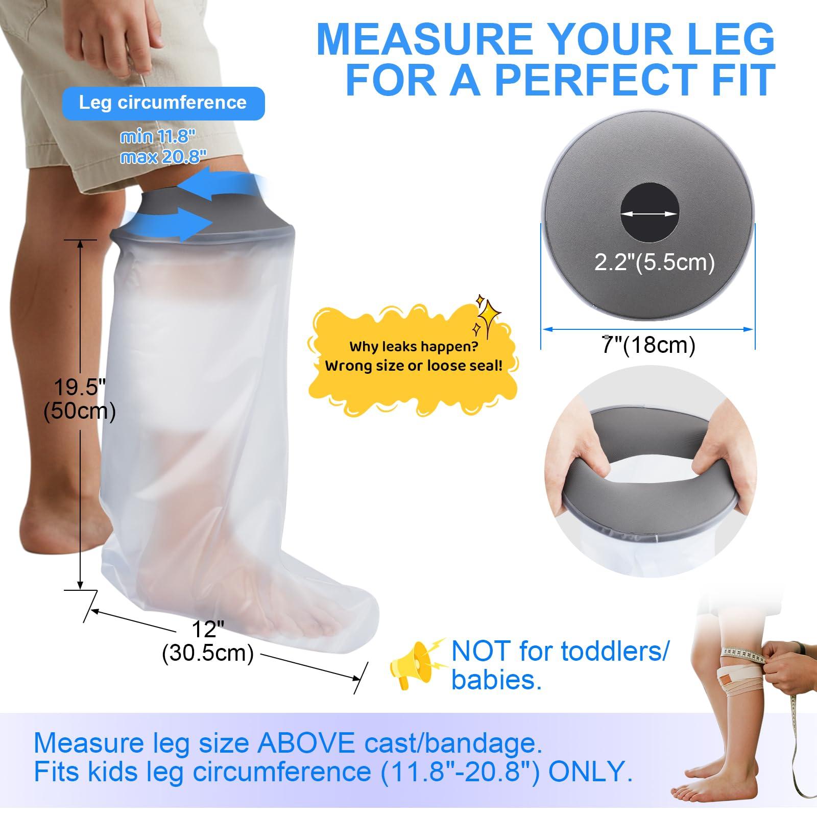 Zoyehoo Kids Leg Cast Cover for Shower Bath Teens, Waterproof Cast Protector to Keep Wound Dry, Reusable Soft Comfortable Cast Shower Cover for Child Leg Knee Foot Ankle Surgery Bandage