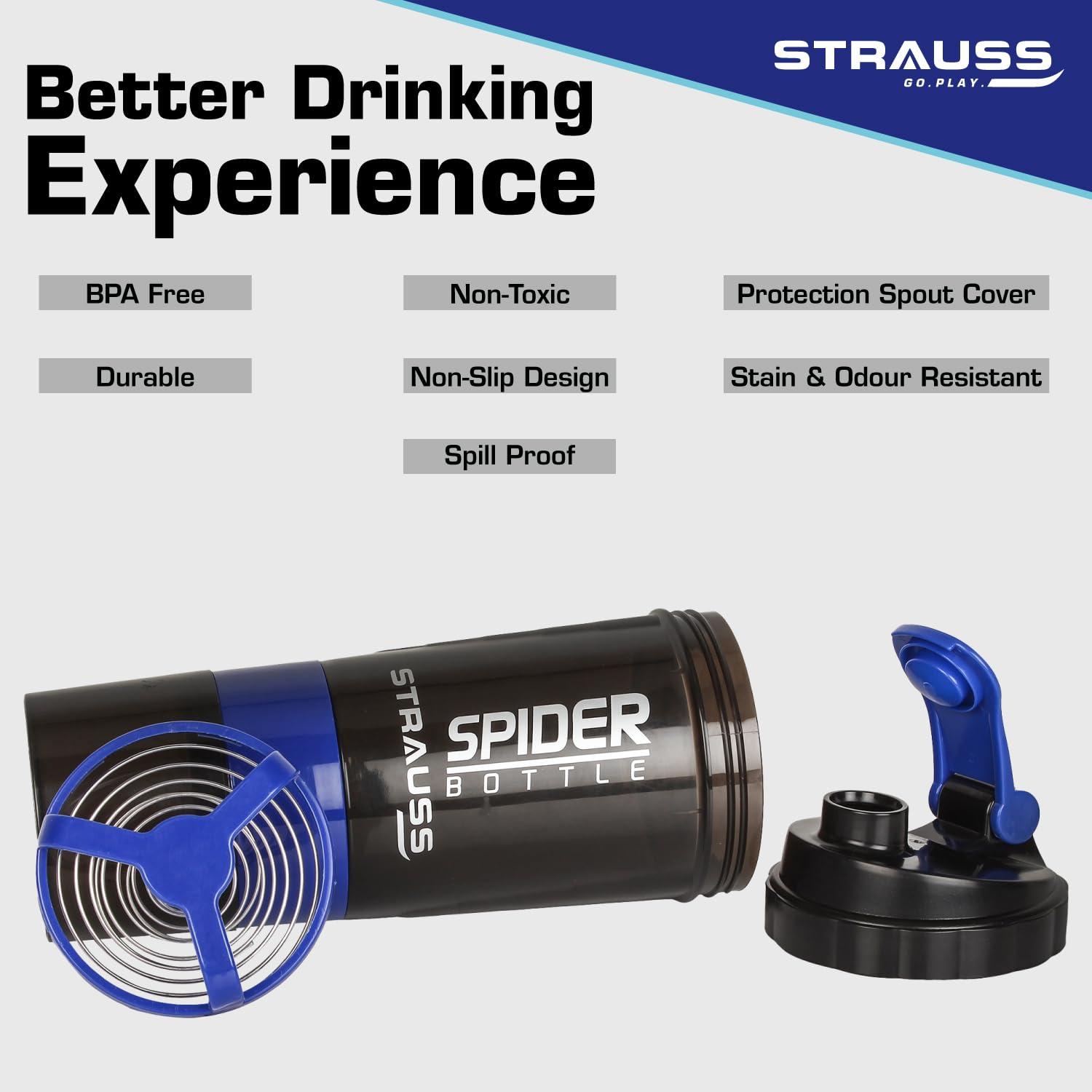 STRAUSS Strauss Spider Plastic Shaker Bottle 500ml, (Blue) Pack of 1