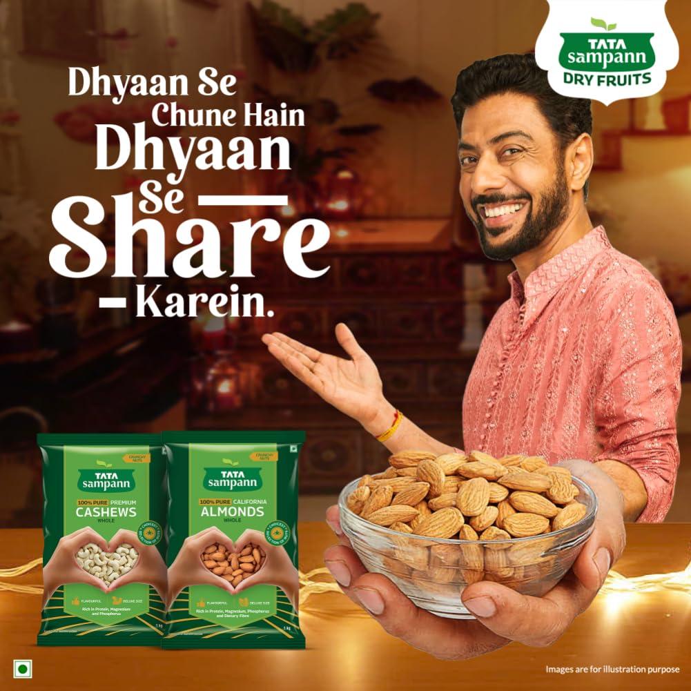 Tata Sampann Tata Sampann Pure California Almonds Whole, 1kg, Real Nuts, High in Fiber, Badam Giri, Rich in Protein, Magnesium, Phosphorus and Dietary Fibre, Nuts & Dry Fruits, Value Pack