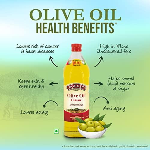 Borges Borges Classic Olive Oil 1 L |75% MUFA | Rich in Antioxidants Ideal For Mediterranean dishes like Pizza, Pasta and specialty dishes across various cuisines
