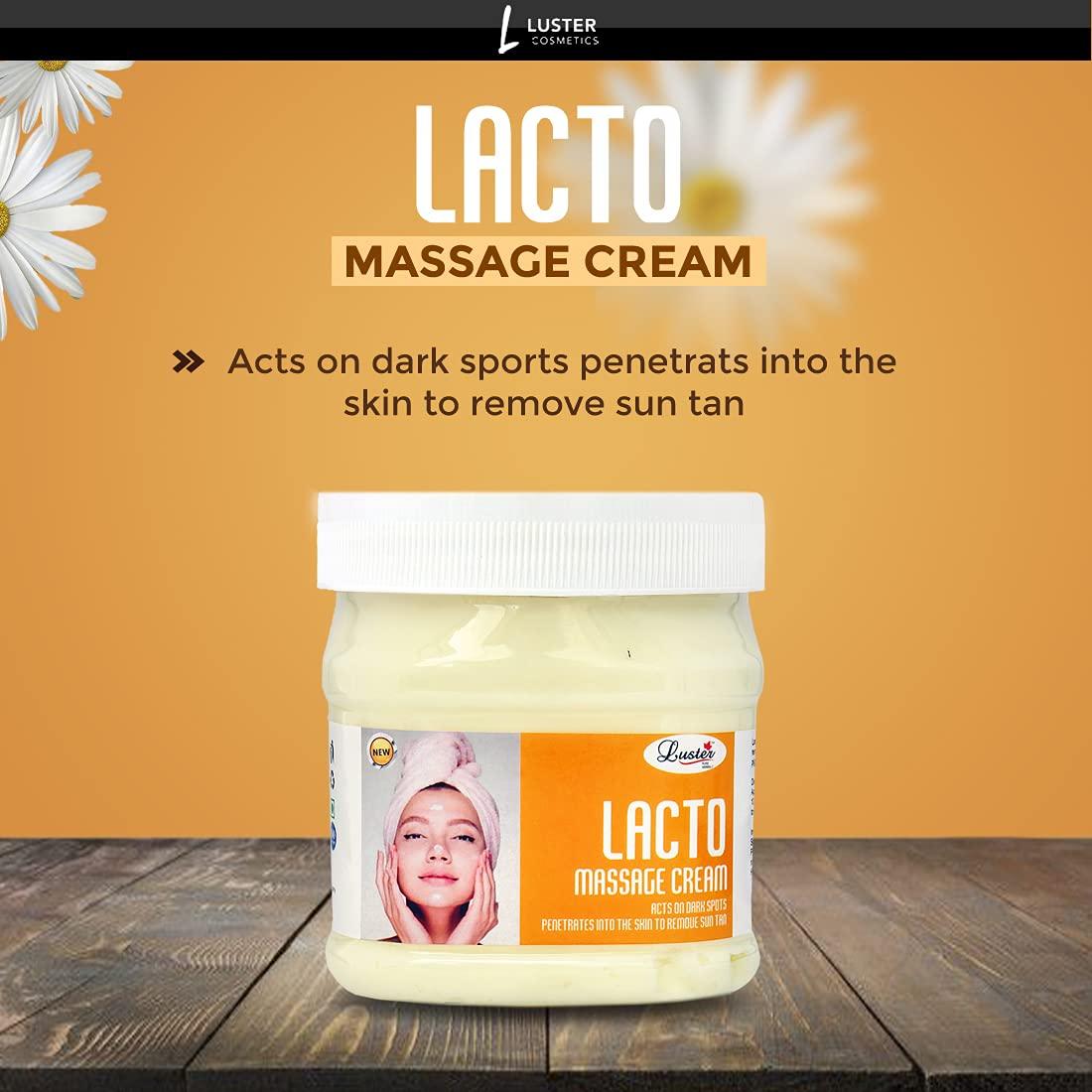 Luster Luster Lacto Massage Cream | Enriched With Natural Extracts | Removes Sun Tan & Dark Spot | Massage Cream For Face & Body | For Women & Men | Paraben & Sulfate Free -500 ml