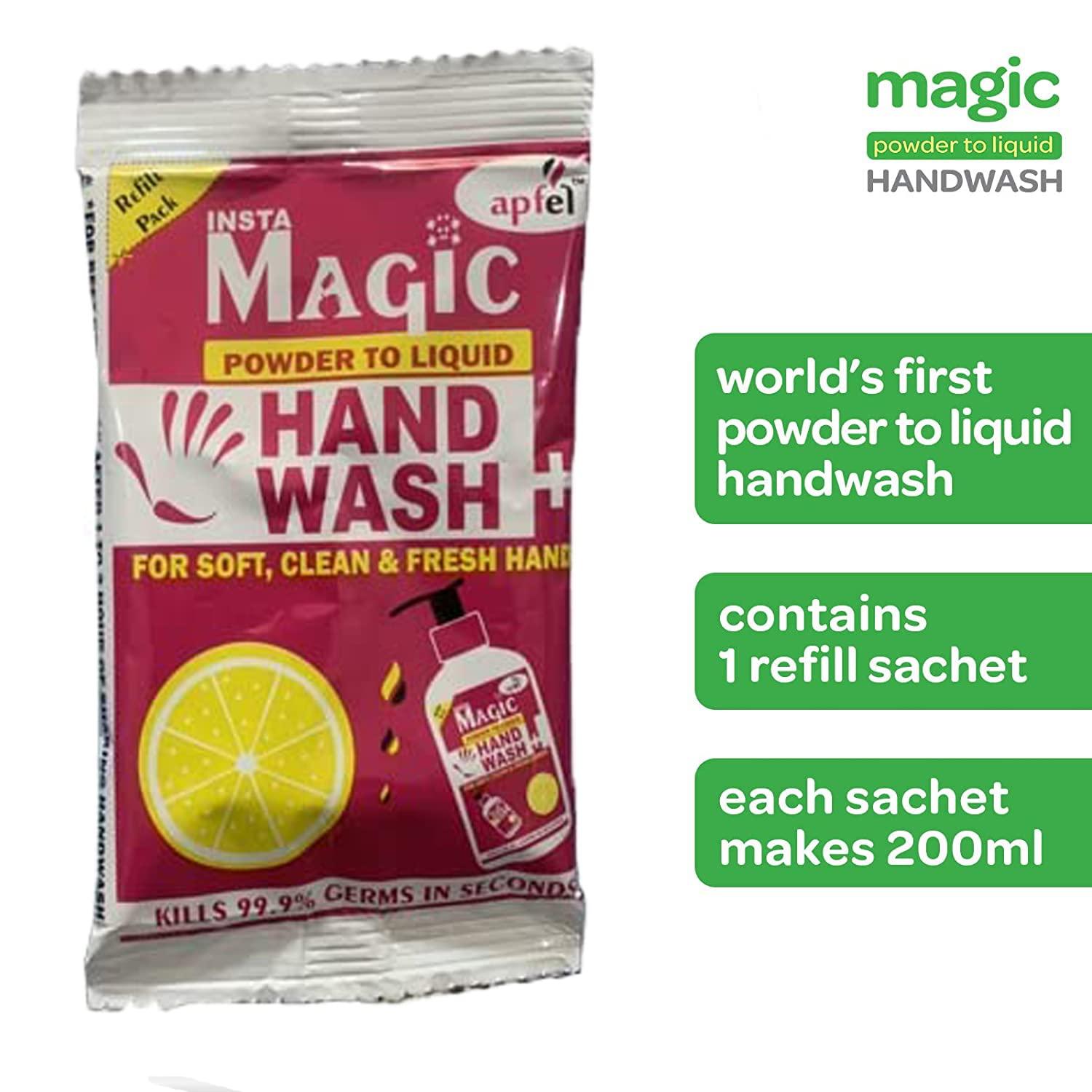 apfel Apfel Insta Magic Hand Wash Powder - 20-Pcs Rose Scented - 100% Stronger Germ Protection for On-the-Go Hygiene (180g, Makes 4 Litres)