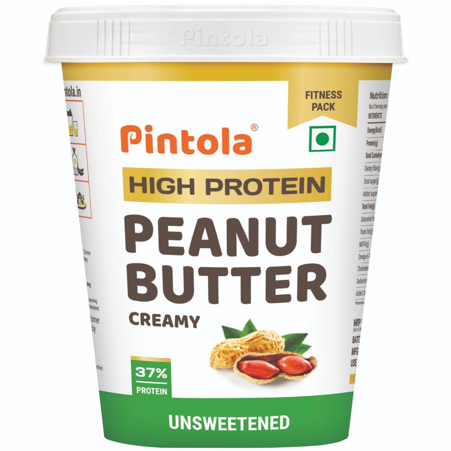 Pintola Pintola High Protein All Natural Peanut Butter | Unsweetened | 37% Protein | Imported Whey Protein and Roasted Peanuts (Creamy, 1kg)