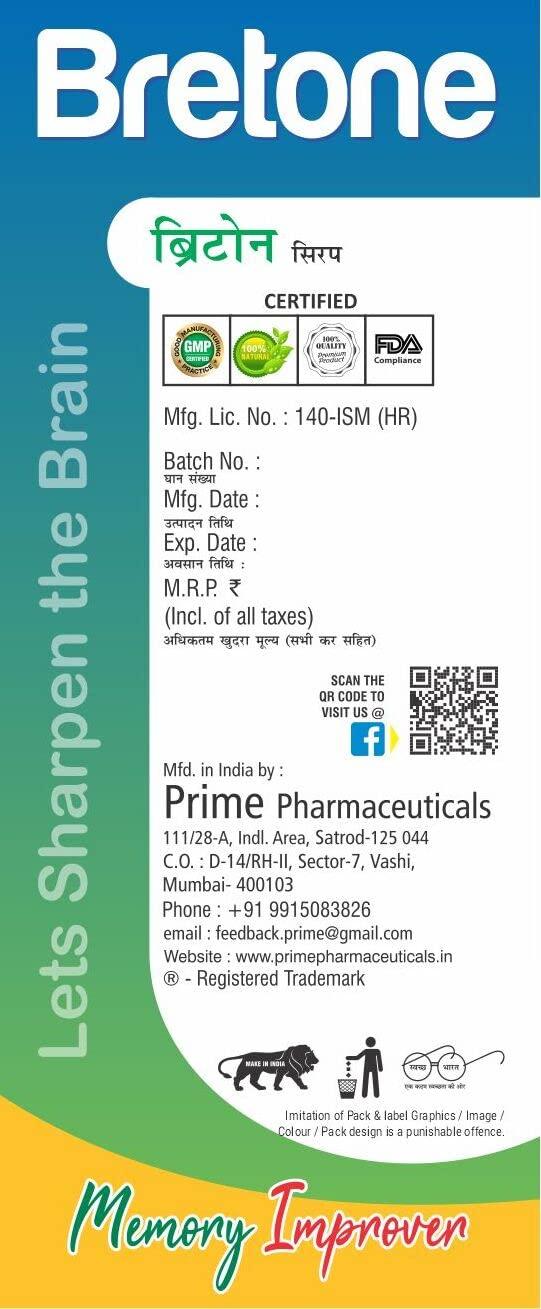 Prime Prime Bretone Shankhpushpi Syrup is loaded with Brahmi, Shankhpushpi and 11 essential herbs. It helps sharpen the memory, keep brain healthy and helps live a stress free life. (200 ml x 2)