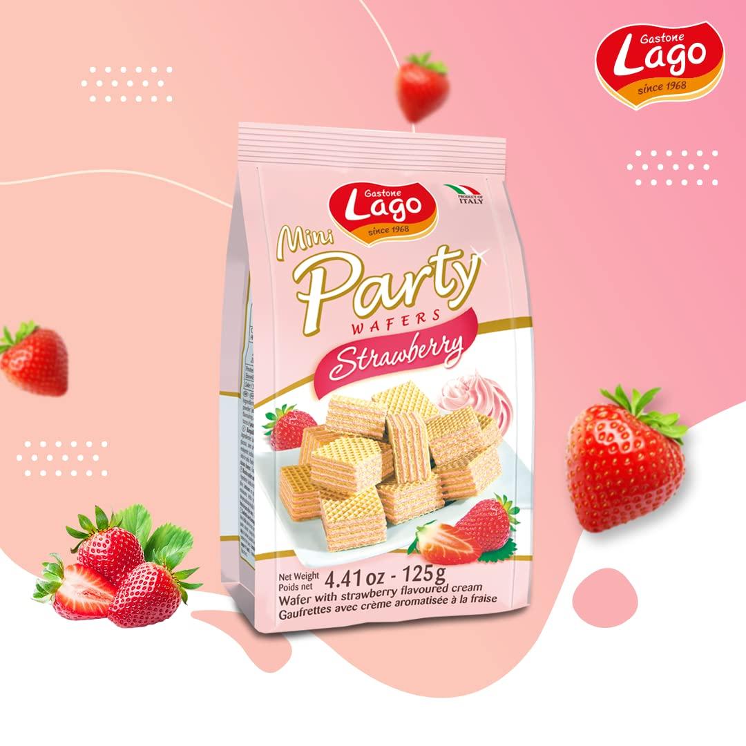 Lago Lago Mini Party Wafers Strawberry | Filled with Rich Tasty Strawberry Cream - 125g