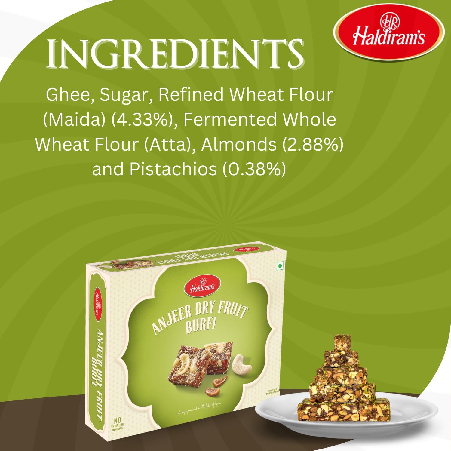 Haldiram’s Haldiram\'s Anjeer Dry Fruit Burfi 400g | Indian Mithai | Anjeer Barfi | Premium Handcrafted Traditional Sweets | No Artificial Colours, Flavours and Preservatives | Indian Sweets Gift Pack | Pack of 1