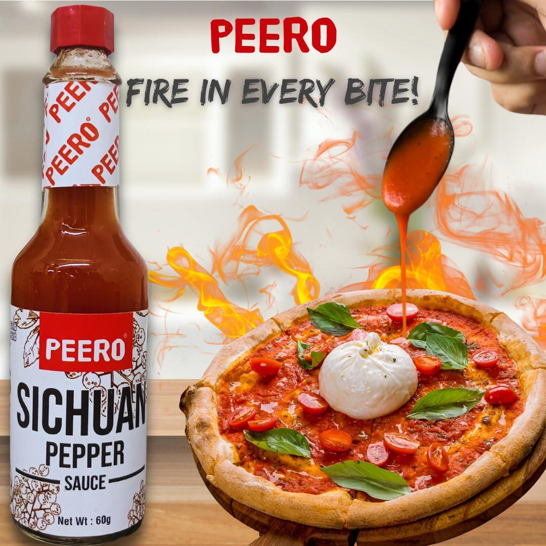 Peero PEERO Ultra Hot Sauce Combo, Sichuan Pepper + Garlic, Made With 100% Organic Dalle Khursani Chilli Pepper from Sikkim, Pack of 2 x 60 gm Bottle Each (120g)