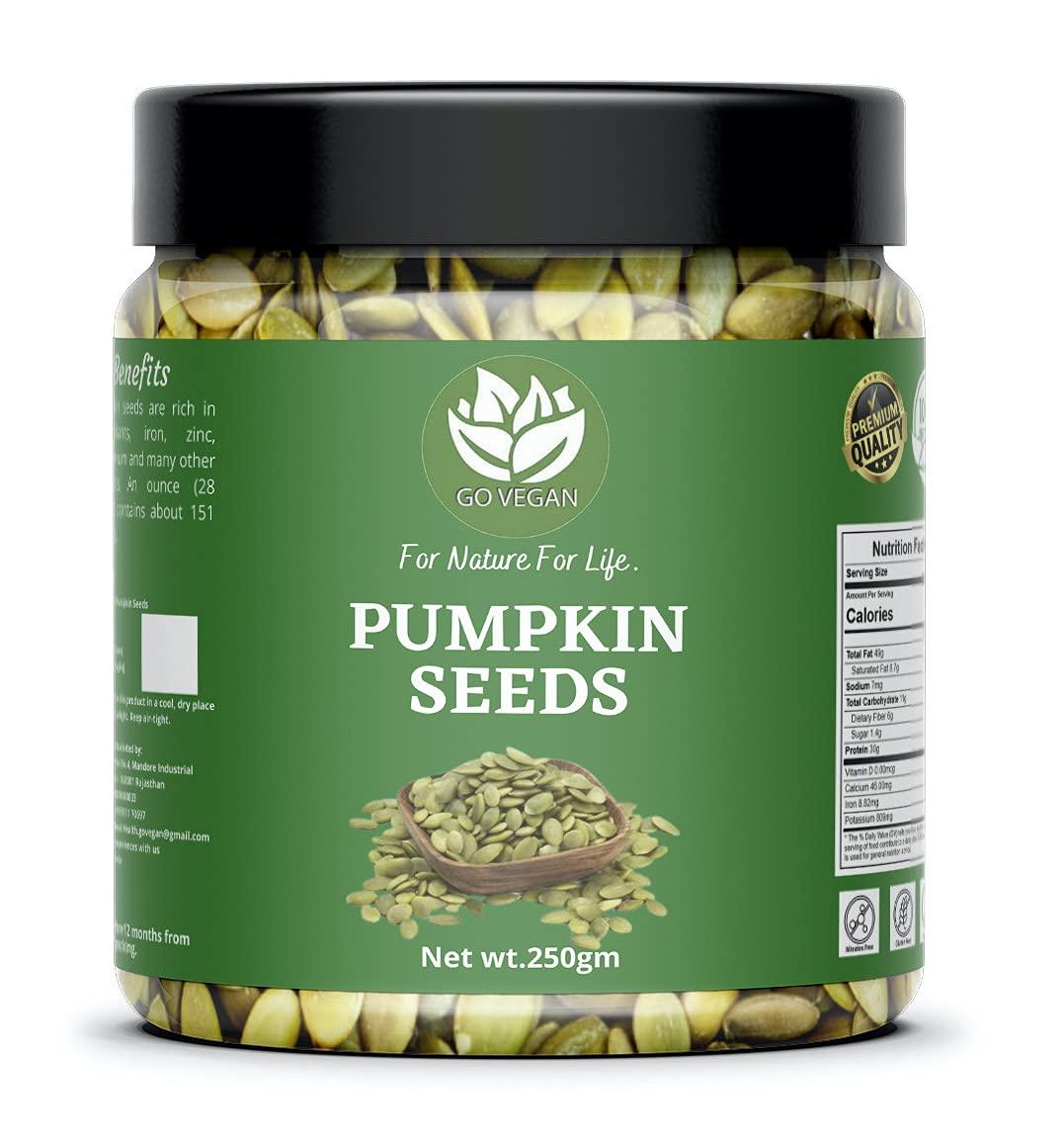 Go Vegan GO VEGAN Raw Pumpkin, Sunflower Seeds for Eating Protein and Fibre Rich Food For Immunity Booster Diet Food Pack of 2-250g (JAR Pack)