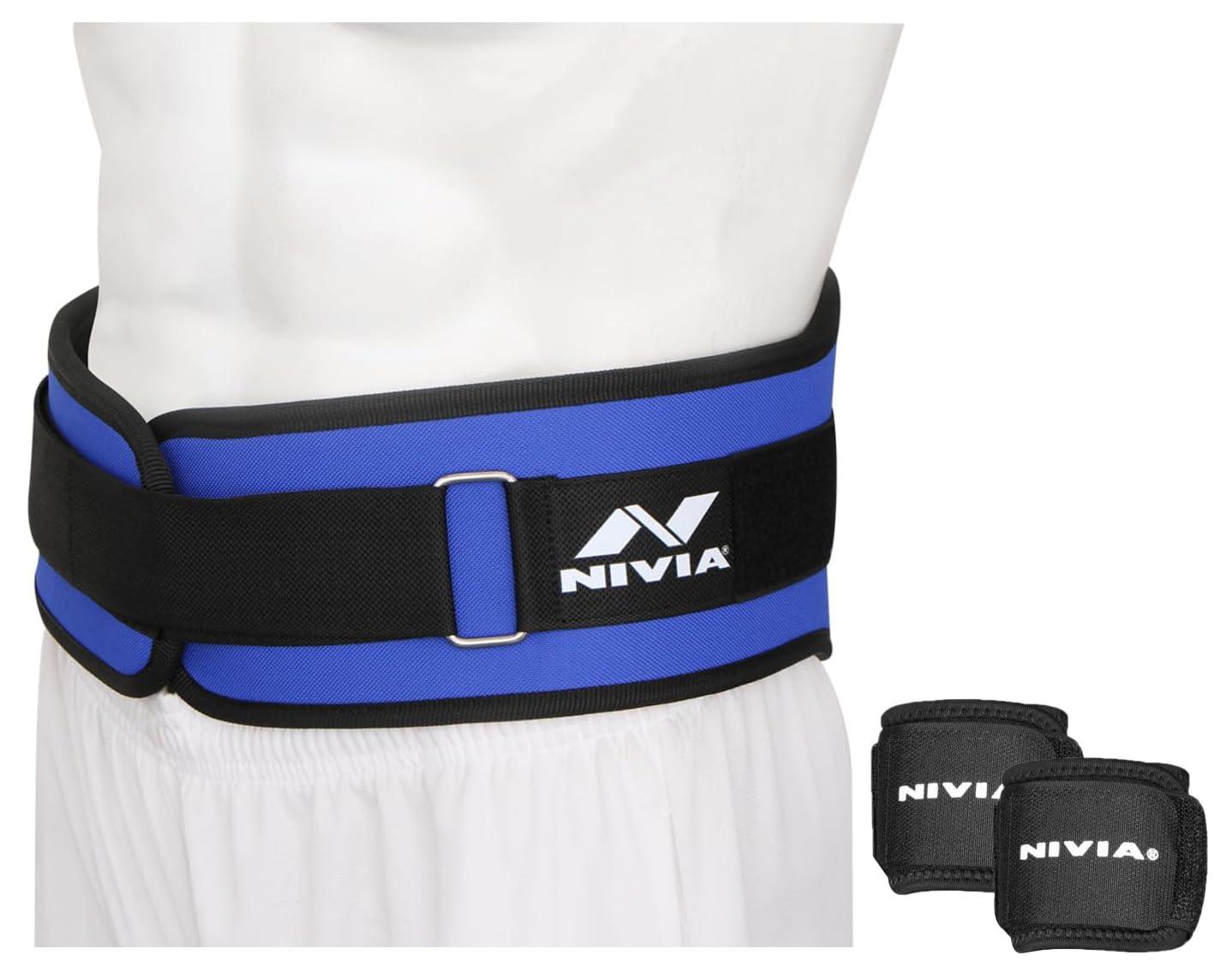 Nivia Nivia Weightlifting Gym Belt for Back Support (Blue, Size 30\") & Nivia Weight Lifting Wrist Support, Pack of 2 (Black) Free Size