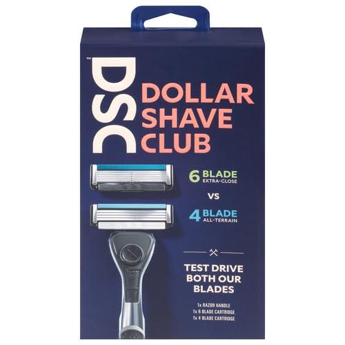 Dollar Shave Club Dollar Shave Club Men Hand Powered 6-Blade Vs 4-Blade Razor Starter Set To Help Find The Best Razor For You 1 Handle, 1X 4-Blade Cartridge, 1X 6-Blade Cartridge