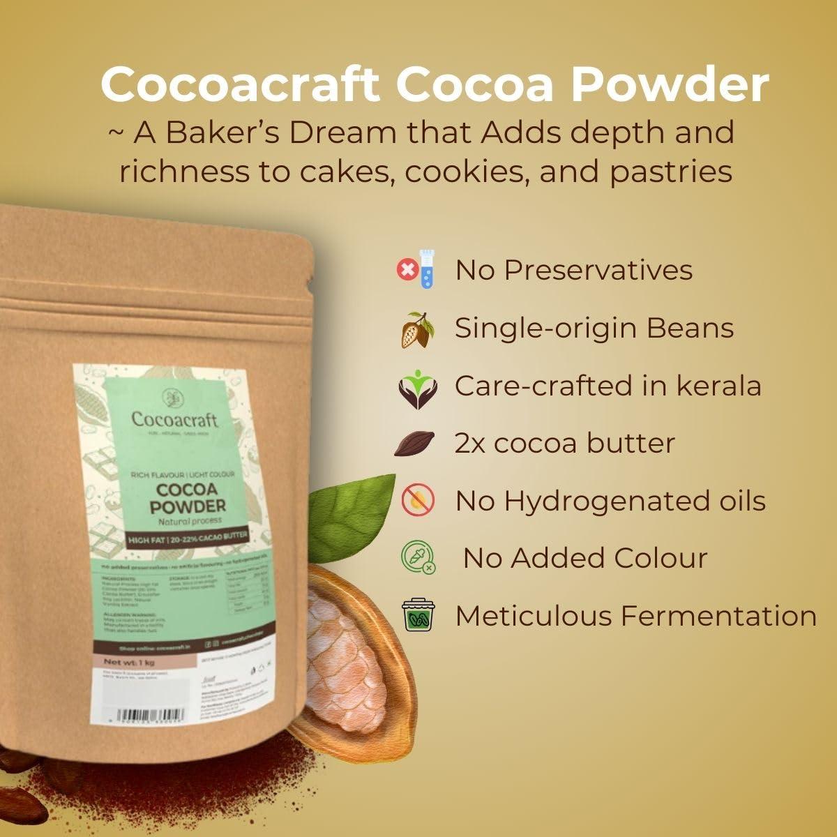 COCOACRAFT Cocoacraft Dark Cocoa Powder with 20% Cacao Butter (1KG) 100% Dutch Process | Handmade Artisanal Cocoa Powder from Kerala | Used in Baking, cooking, etc. (Natural Process, 1 Kg)