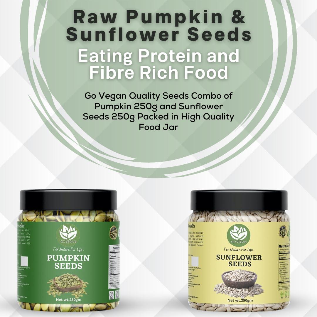 Go Vegan GO VEGAN Raw Pumpkin, Sunflower Seeds for Eating Protein and Fibre Rich Food For Immunity Booster Diet Food Pack of 2-250g (JAR Pack)