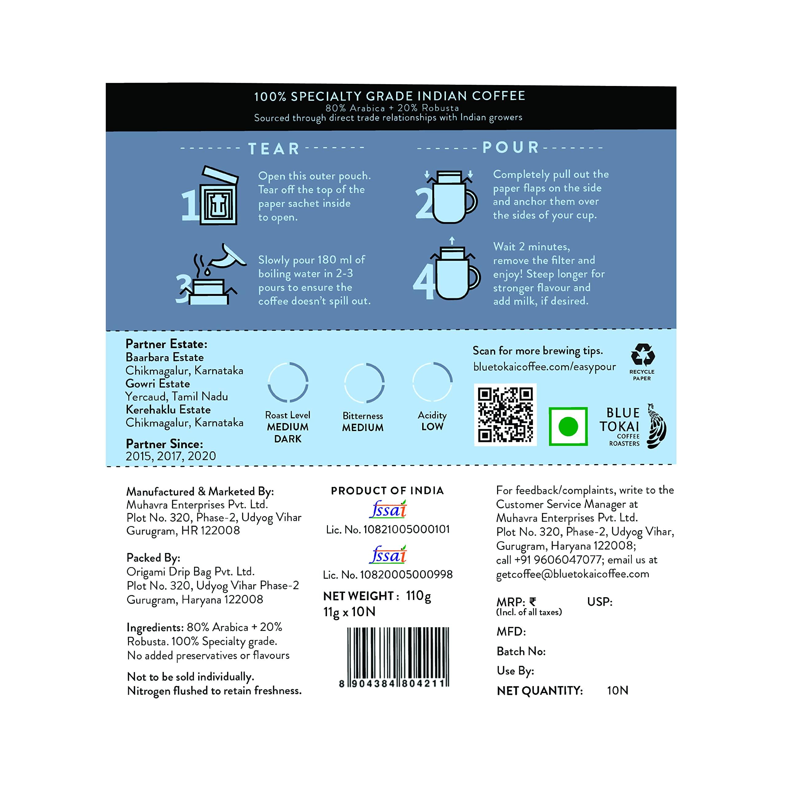 Blue Tokai Coffee Roasters Blue Tokai Coffee Roasters Roaster Easy Pour Over Coffee Drip Bags Jacaranda Blend Chocolatey & Sweet Medium Dark Roast Pack Of 10 Arabica Specialty Coffee Ready To Brew In 2Min Just Pour Hot Water