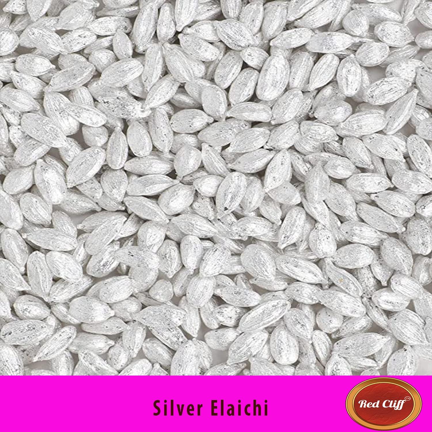 RED CLIFF RED CLIFF Pure Silver Coated Elachi, Silver Varq Coated, Grade A Plus, | Elaichi Mouth Freshener | Pack Of 2 | 100gX2 | (Silver Elaichi 200g)