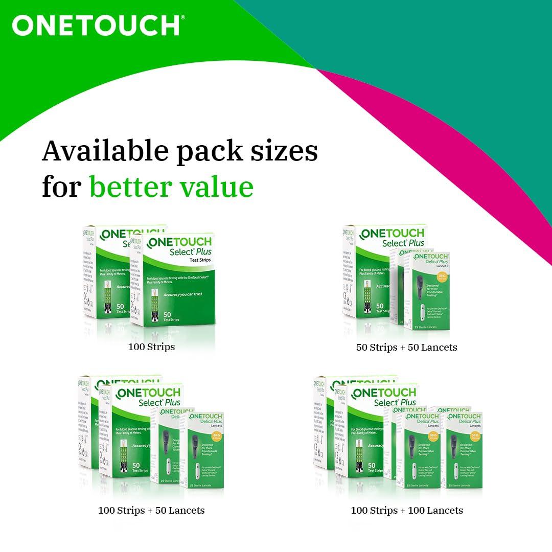 OneTouch OneTouch Select Plus Test Strips | Pack of 50 Strips | Blood Sugar Test Machine Testing Strips | Global Iconic Brand | For use with OneTouch Select Plus Simple Glucometer