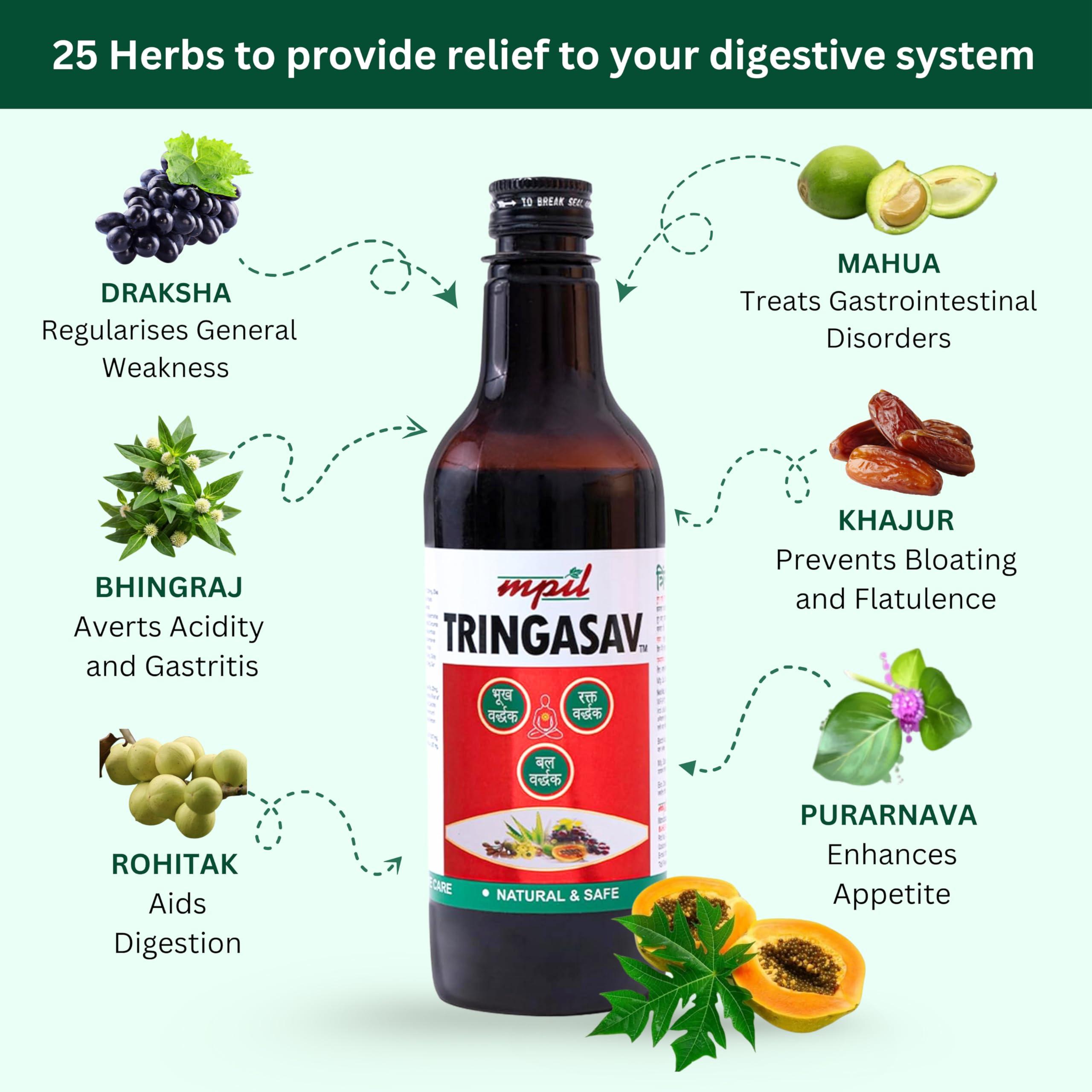 MPIL Mpil Tringasav Digestive Tonic | Natural Appetiser | Ayurvedic Tonic for Digestion, Acidity, Constipation and Gas Relief | boosts digestive immunity | 450ml (Pack Of 1)