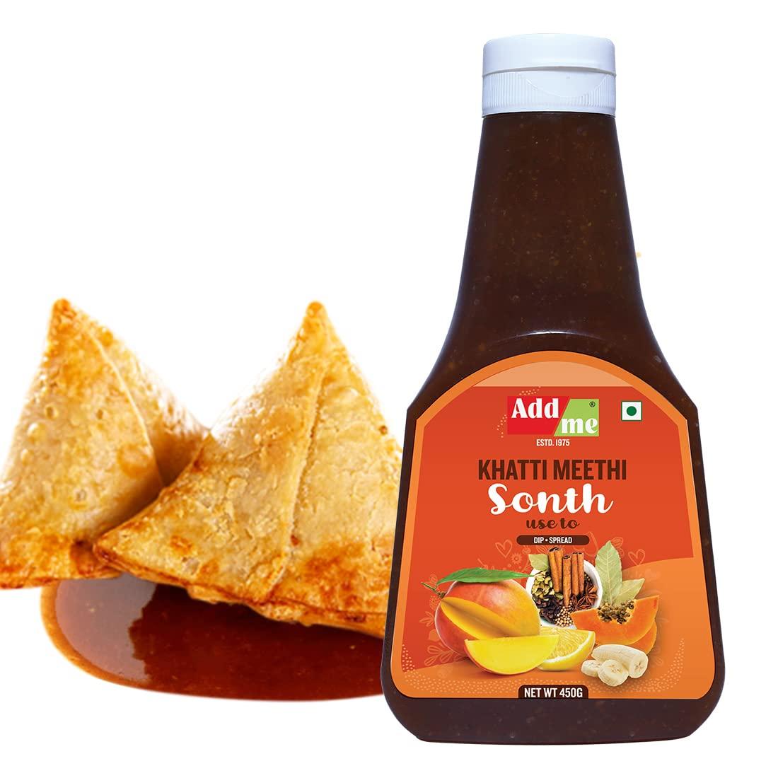 Add me Add me Sonth Chutney Home Made Khatti meethi chatni bhelpuri pani Puri samosa chaat 450gm Squeeze Bottle