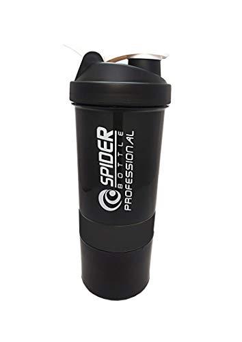 TRUE INDAIN TRUE INDIAN Combo of Spider Bottle 500 ml with 2 Storage Compartment Cup for Gym (Pack of 2 Black, Blue) Protein Shaker Blender Bottle for Whey Protein Mix