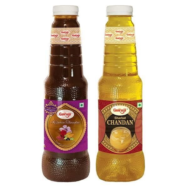 SHREE Guruji Shree Guruji Sugar Free Kesaria Thandai & Chandan Sharbat Combo Pack Milk Beverage Instant Refreshing Drink for Summer Dry Fruit Syrup Sharbat (1 Litre)