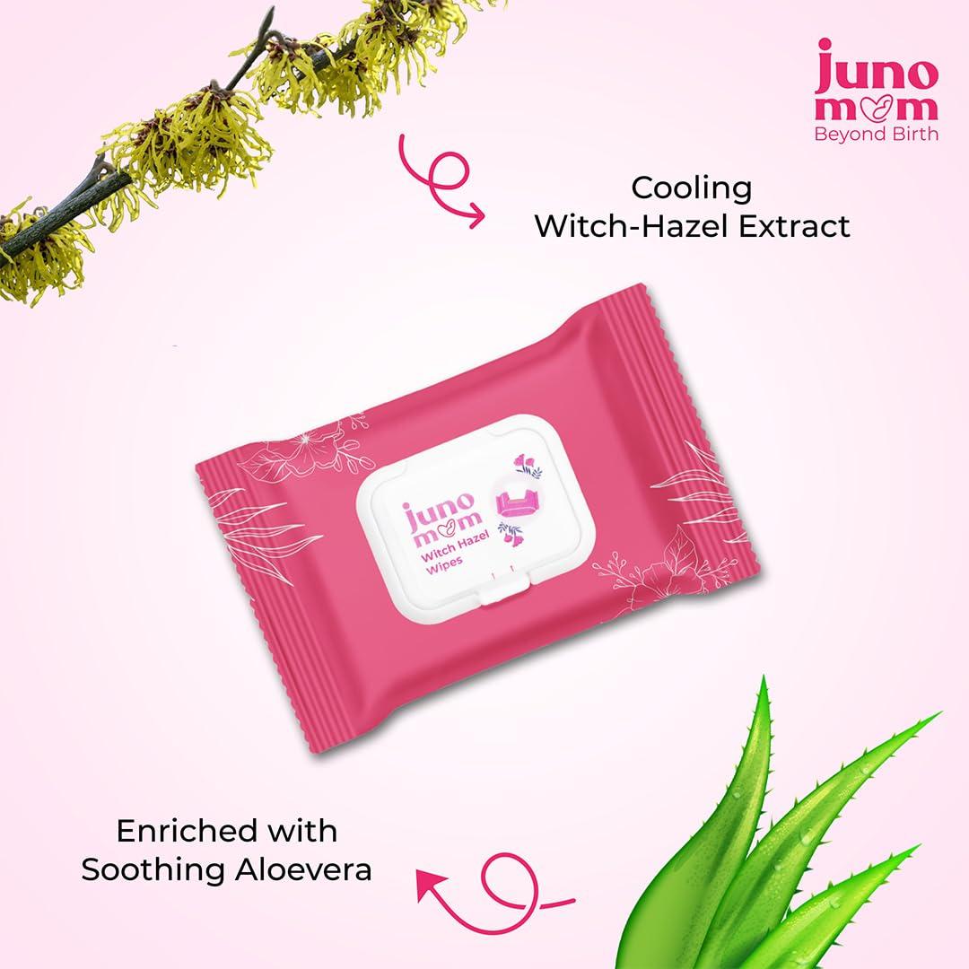 Juno Mom Juno Mom Witch-Hazel Wipes | 100 Pulls (Pack of 5) | Instant Cooling Wet Wipes | Infused with Aloe Vera & Witch Hazel Extracts | Refreshing & Skin-friendly | Paraben & Alcohol-Free