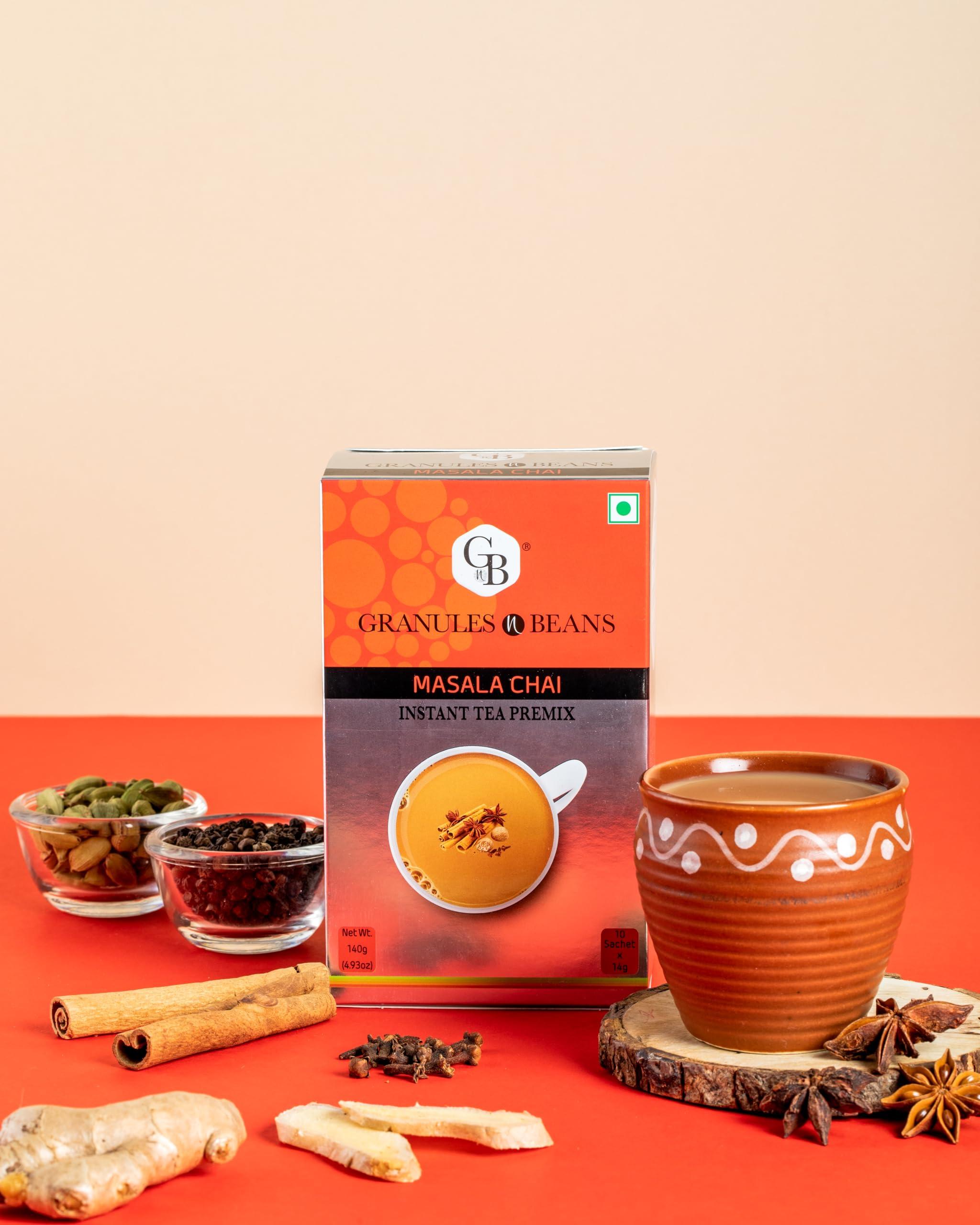GnB GRANULES n BEANS GnB GRANULES n BEANS Granules N Beans Masala Chai Instant Tea Premix - (10 Sachets X 14G =140Gm) (Pack Of 2) | Flavorful Blend Chai Tea