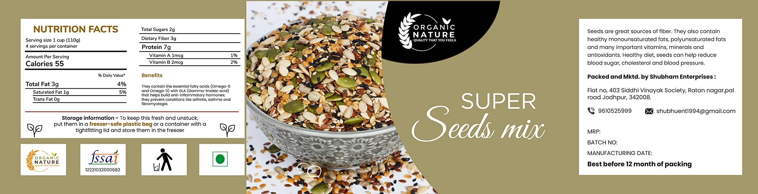 ORGANIC NATURE Organic Nature Edible Healthy Seeds 6-in-1 Raw Seeds Mix 250 gm | Pumpkin, Sunflower, Chia, Flax, Watermelon, Sesame Seeds| Jar Pack| (1Kg (Pack of 4 of 250 Grams))