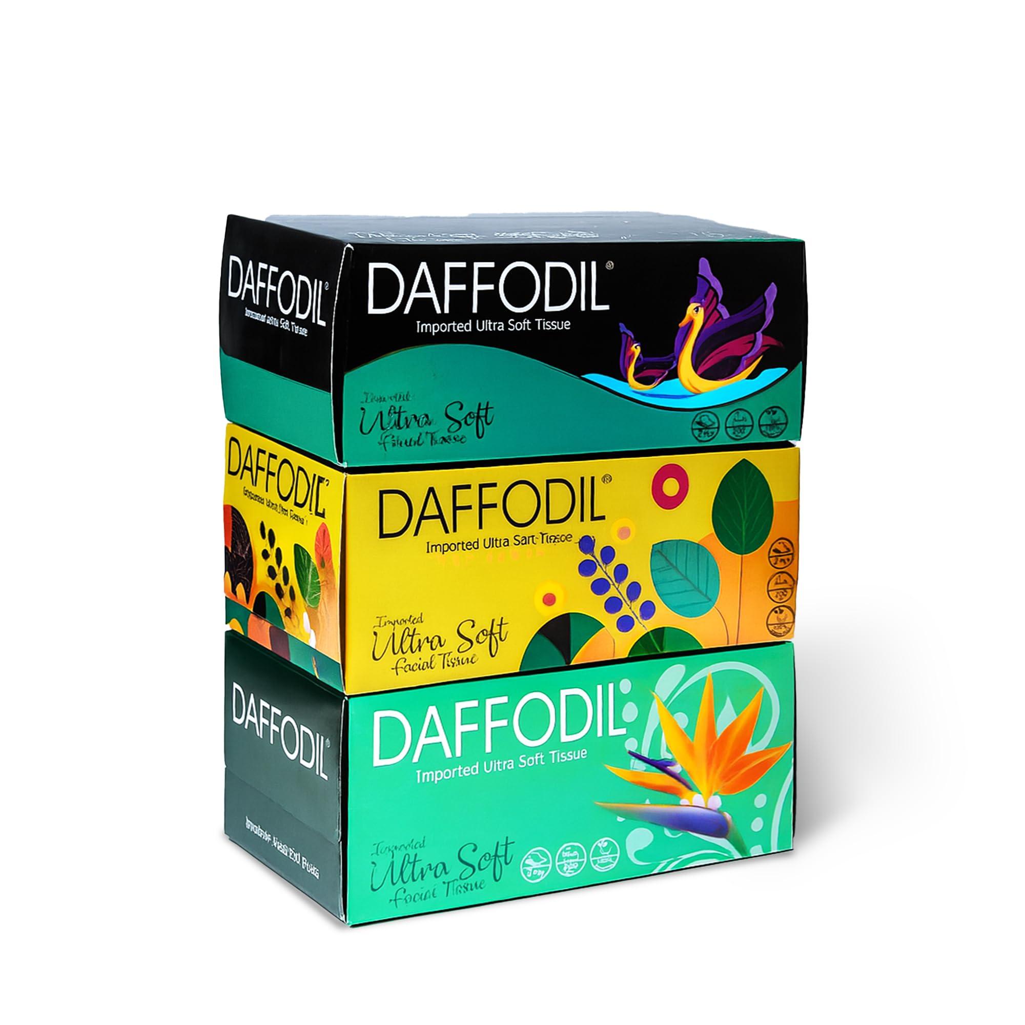 DAFFODIL DAFFODIL 2Ply Facial Tissue Carton Soft and Durable Tissue Papers for Car, Convenient for Home or Car Use Tissue Paper, Pack of 3 Boxes (200 Pulls/Box) Total 600 Pulls, 1200 Sheets