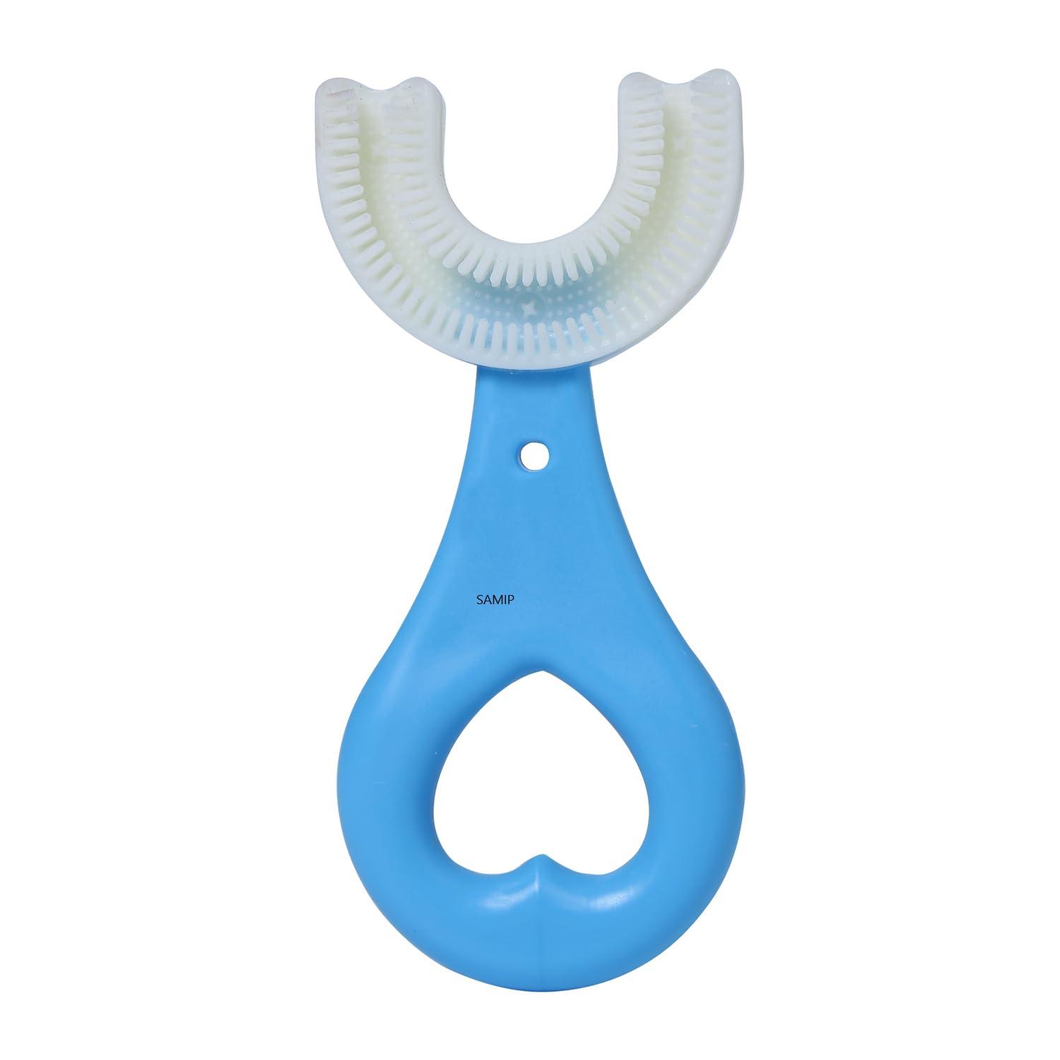 Samip Samip U-Shaped Sensory Baby Teether Toothbrush, Teether Keys, Toddler Toothbrush with Food Grade Soft Silicone Brush Head, 360 Oral Teeth Cleaning Tools Ultra Soft pack of 1 (Heart-Shape) In Multi Color