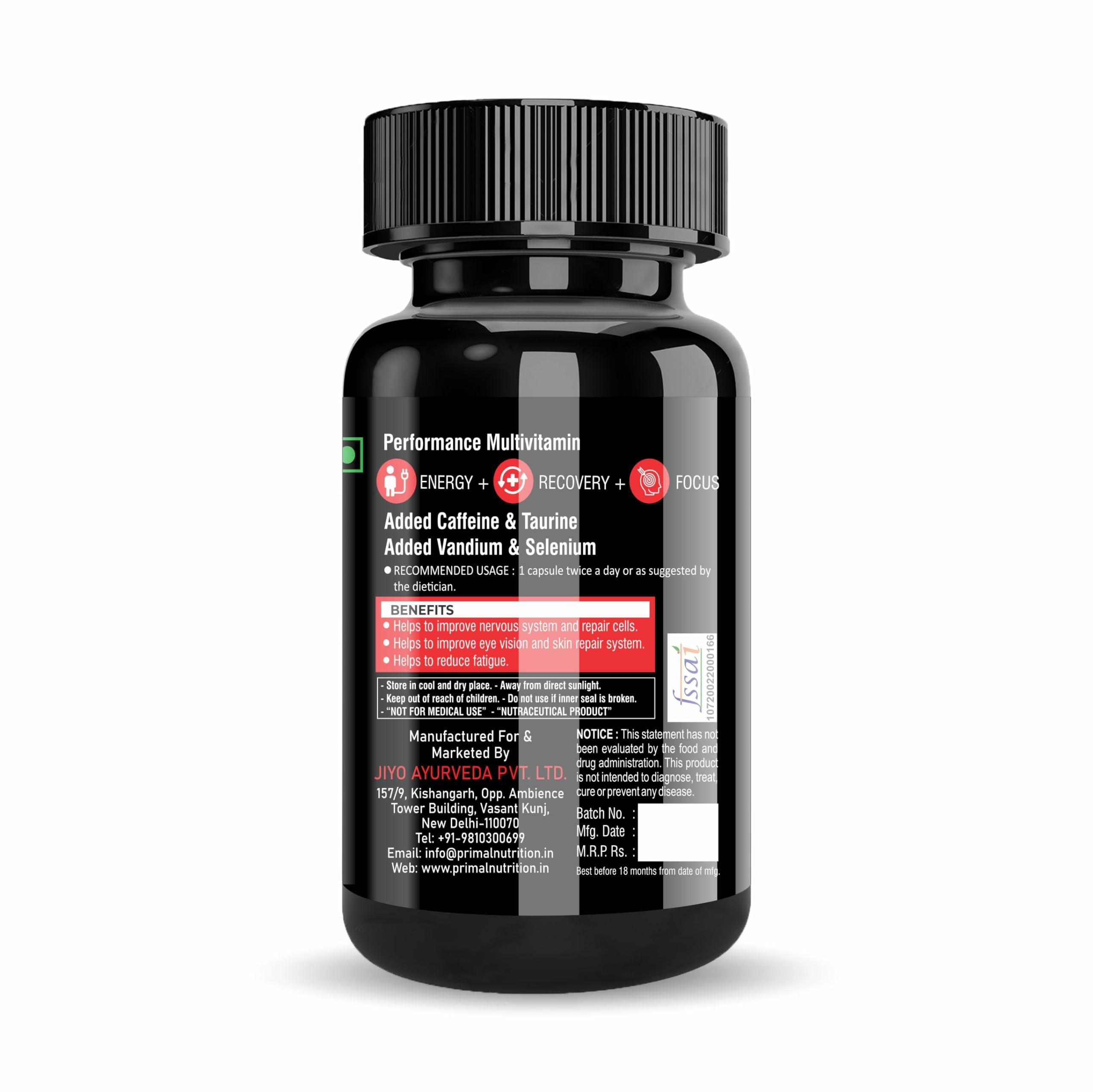 PRIMAL NUTRITION Primal Nutrition Vitapeak Multivitamin for Men & Women 10 Vitamin, Biotin & Caffeine | Enhances Energy 60 Tablets (Pack Of 3)