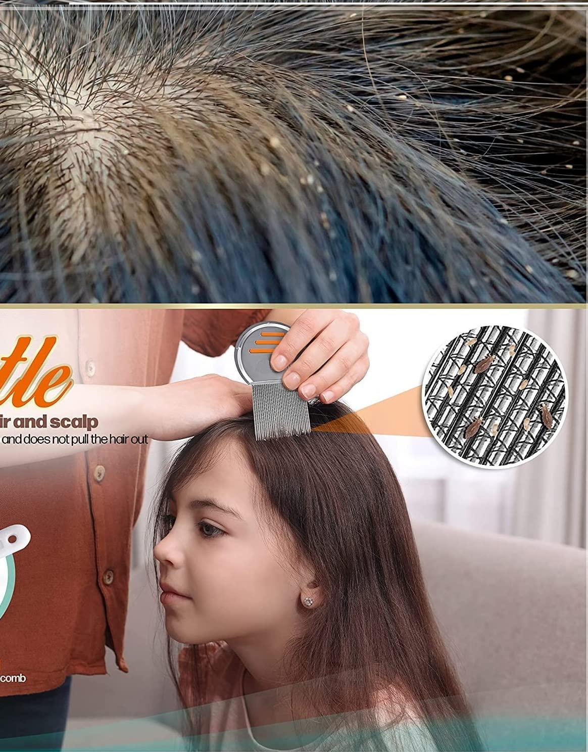 Eltihr Eltihr 3pc Combo Terminator Lice Comb, Professional Stainless Steel Louse and Nit Comb for Head Lice Treatment, Removes Nits handle lice comb with Round Hair Scalp Massager Shampoo Hair Brush, Super Soft Bristles, Exfoliating, Anti-Dandruff