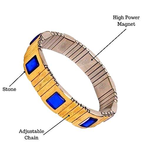 jyoti watch fashion Blood Pressure Metal Chain Stretchable Bracelet Wrist Jewellery For Men Women 6 High Power Magnet Energy Maintain Blood Circulation Therapy BP Moniter Blue Stone