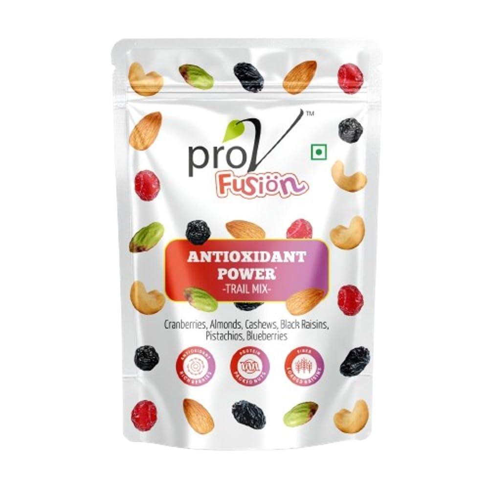 proV ProV Fusion - Antioxidant Power Trail Mix 200 g/ ProV Fusion - Berries & nuts Mix 200g | Cranberries | Black Raisin | Almonds | Cahsews | Blueberries | Pistachios | Satisfyingly Sweet & Nutty | Source of Plant-Based Proteins | Delectable Fusion of Be