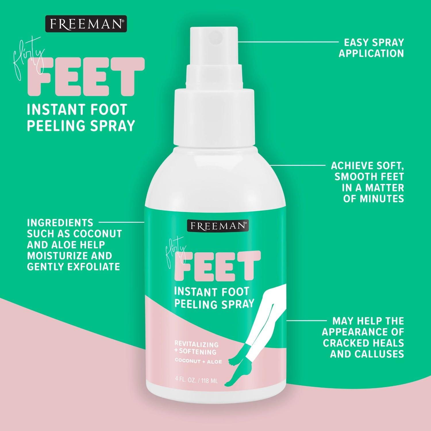 Freeman FREEMAN Beauty Flirty Feet Instant Peeling Foot Spray, Coconut and Aloe, Blue, 4 Fl Oz