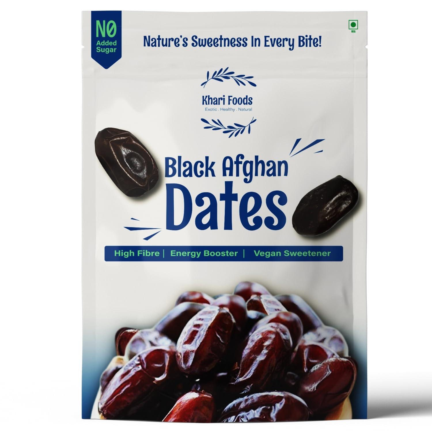 Khari Foods Khari Foods Premium Black Afghan Dates, High Fibre, Soft Dry Fruit Khajur/khajoor, Energy Health Snacks (200g)