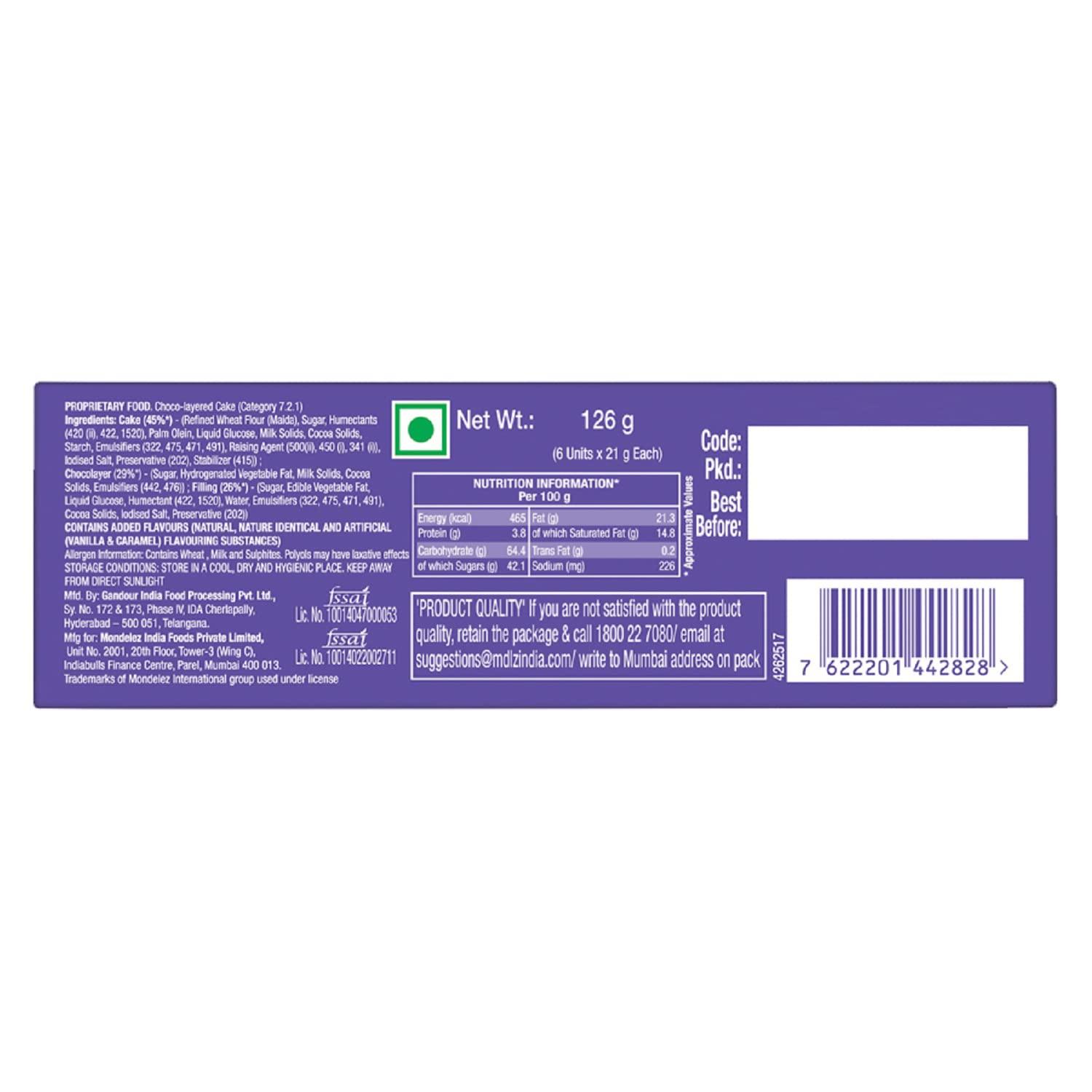 Cadbury Cadbury Chocobakes Chocolate Cake Large (Pack Of 5), 630 Grams