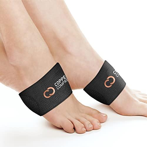 Copper Compression Copper Compression Padded Arch Support - 2 Padded Plantar Fasciitis Sleeves. Guaranteed Highest Copper Arch Supports with Pad. Planter Fasciitis Support Braces for Foot Care, Feet Pain, Flat Arches