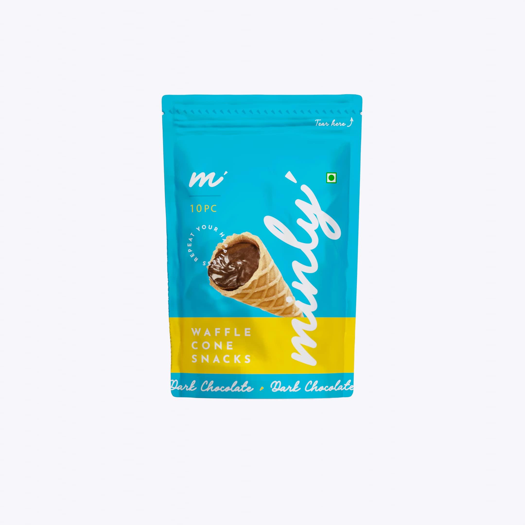 MINLY MINLY | Chocolate Waffle Cone Bites | Dark Chocolate Flavour | 100% Eggless | Pack of 2