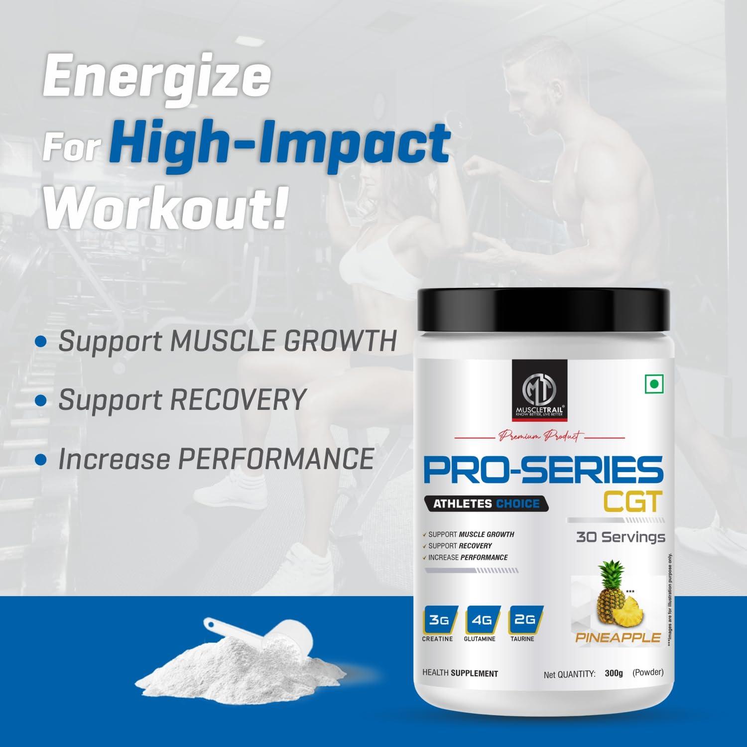 MuscleTrail Muscle Trail Pro Series CGT | Health Supplement Powder | 300g, 30 servings (Orange) | 3g Creatine, 4g Glutamine, 2g Taurine |