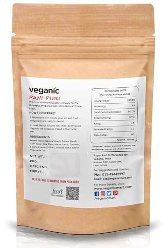 Veganic Veganic Dry Gol Gappa/ Pani Puri/ Puchka Wheat Snack Pellets | Ready To Fry Atta Golgappa Papad - 400gm