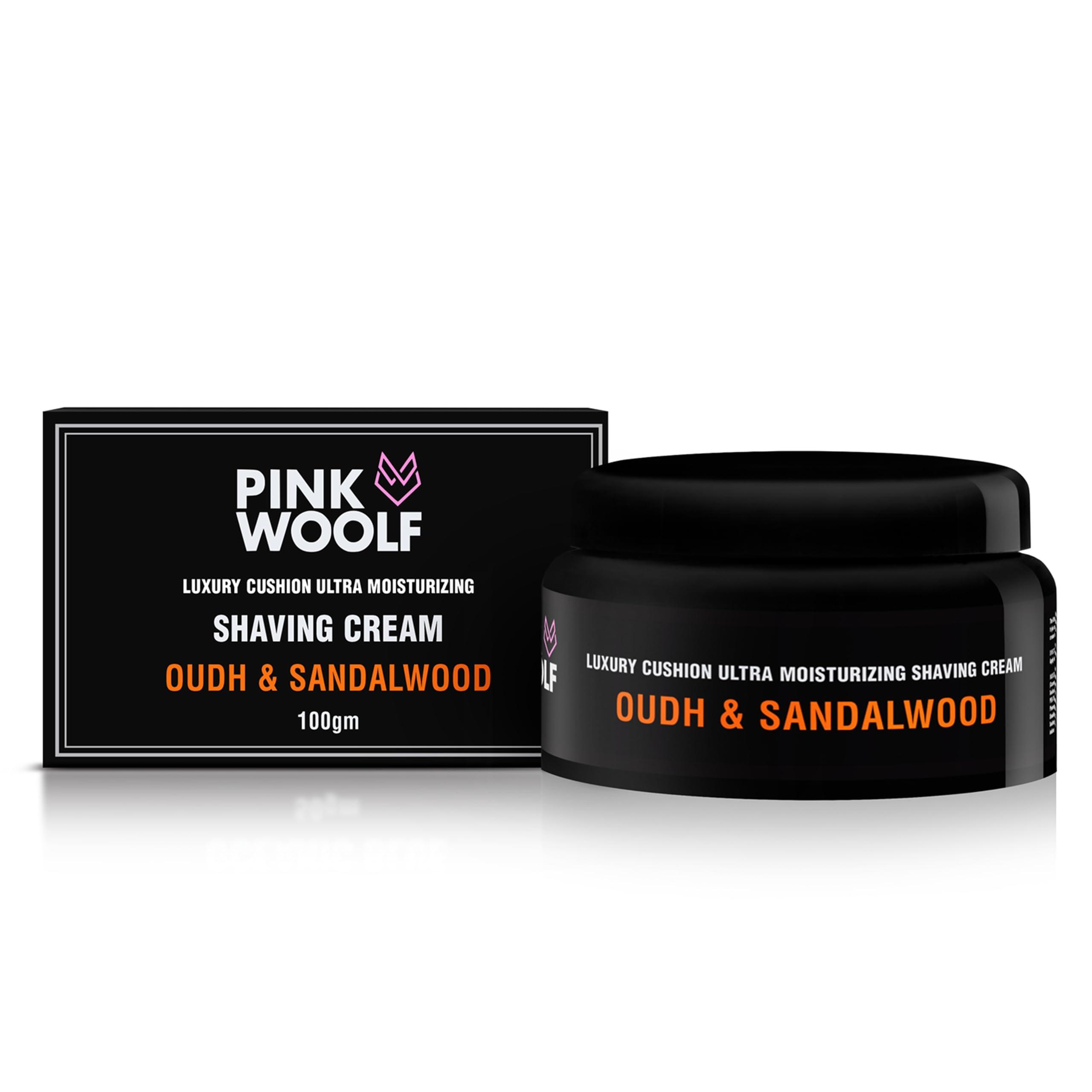 Pink Woolf Pink Woolf Moisturizing Oudh & Sandalwood Shaving Cream For A Close, Comfortable, Irritation Free Smooth Shave, Smells Great, Hydrate, Soften Beard - 100 G