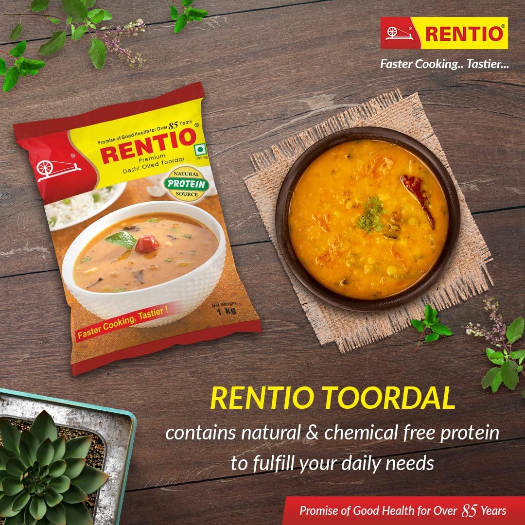 RENTIO Rentio Premium Desi Toor Dal | Oiled Toor Dal | Arhar Dal 2kg Pantry | Oily Toor Dal