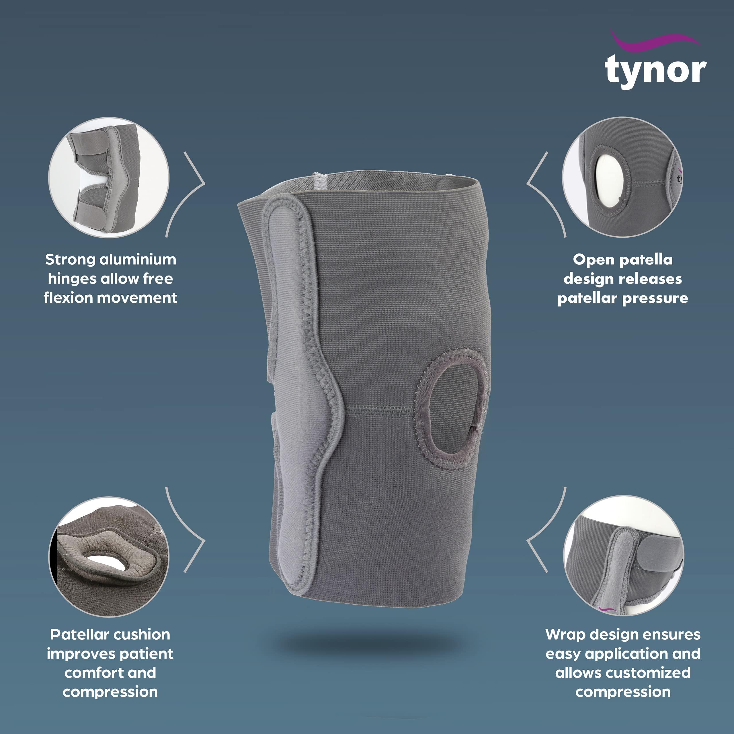 TYNOR Tynor Elastic Knee Support | Compression Sleeve for Knee Pain Relief, Joint Support for Men & Women, Lightweight & Breathable Brace for Sports, Gym, Exercise & Daily Use | Pack of 1 (Grey, Large)