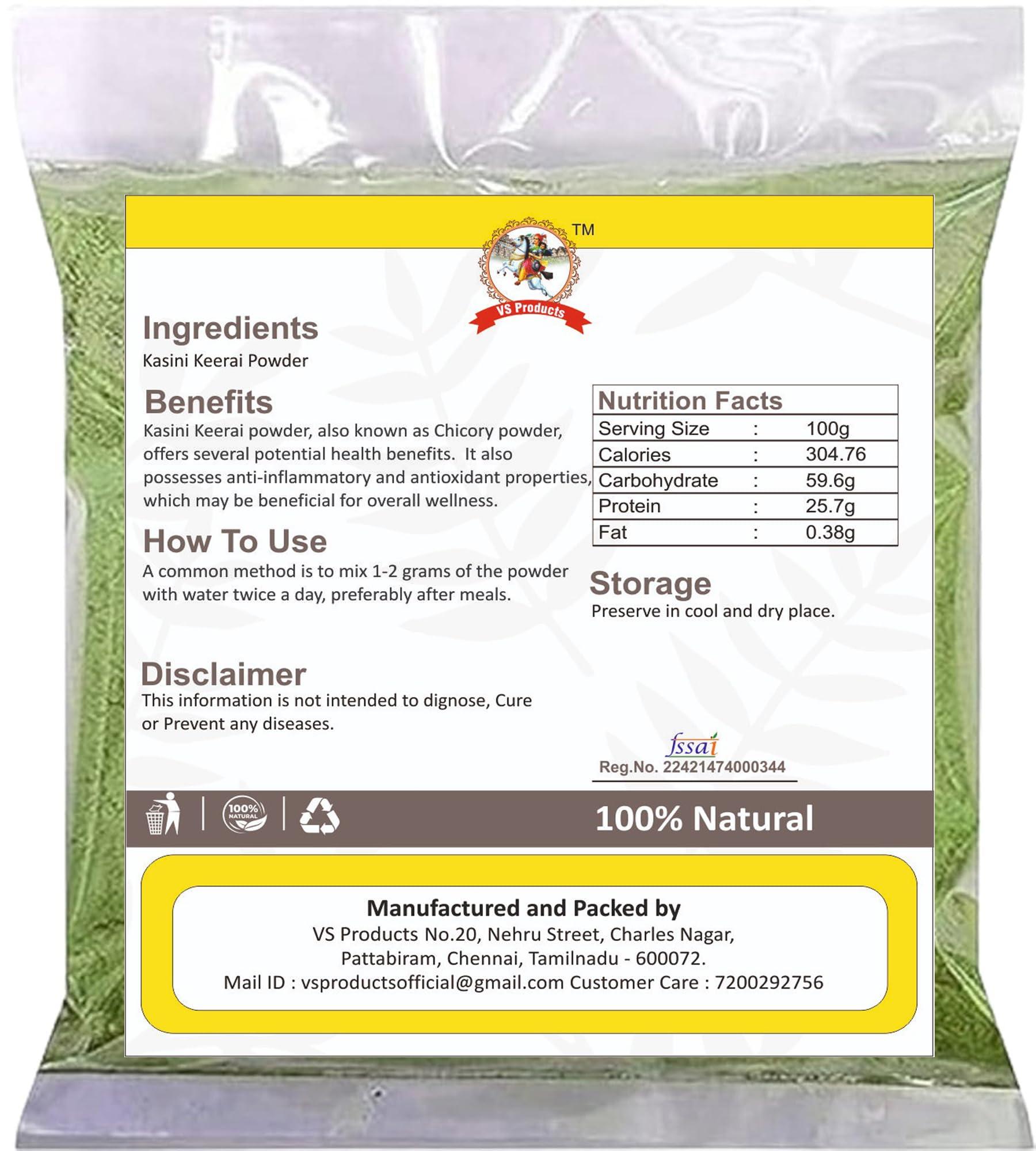 VS Products VS Products Kasini Keerai Powder, 100g, Kasni, Chikory, Cichorium Intybus Powder, ChicoryGreensPowder, 100g