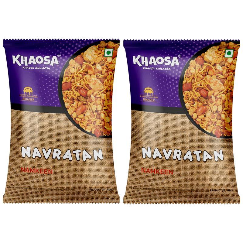 KHAOSA Khaosa Navratan Mixture | 400Gm | Crunchy Navratan Mixture Namkeen | Gourmet, Gluten-Free And Vegan Lentil Snack | Exotic Navratan Mixture | Nutritious and Authentic Bikaneri Navratan Mixture