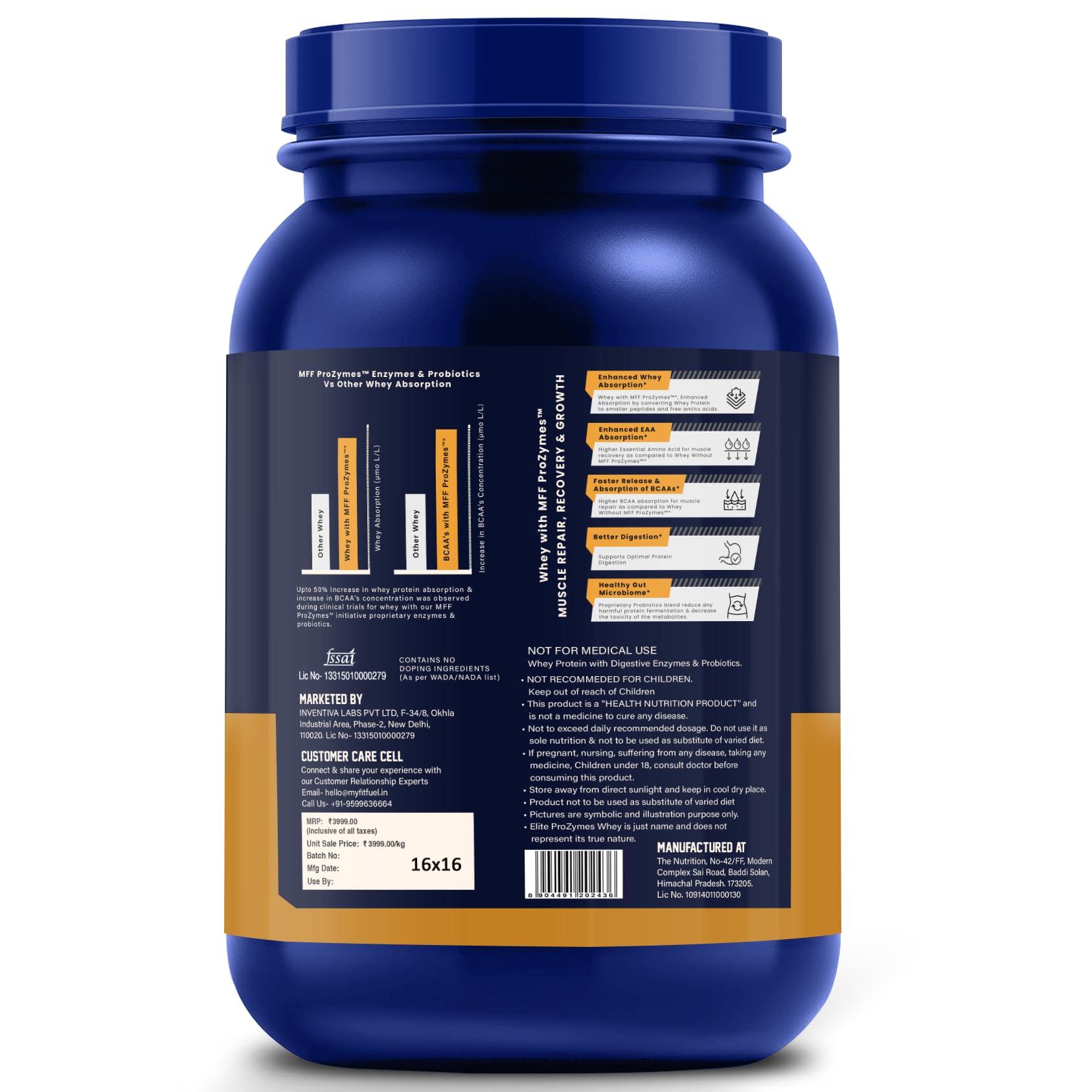MyFitFuel MyFitFuel Elite ProZymes Whey Isolate Primary Source, Hydrolyzed Whey | Clinical Trial Enzyme & Probiotics For Faster Digestion Enhanced Absorption & Gut Health (Chocolate Hazelnut, 1 Kg)